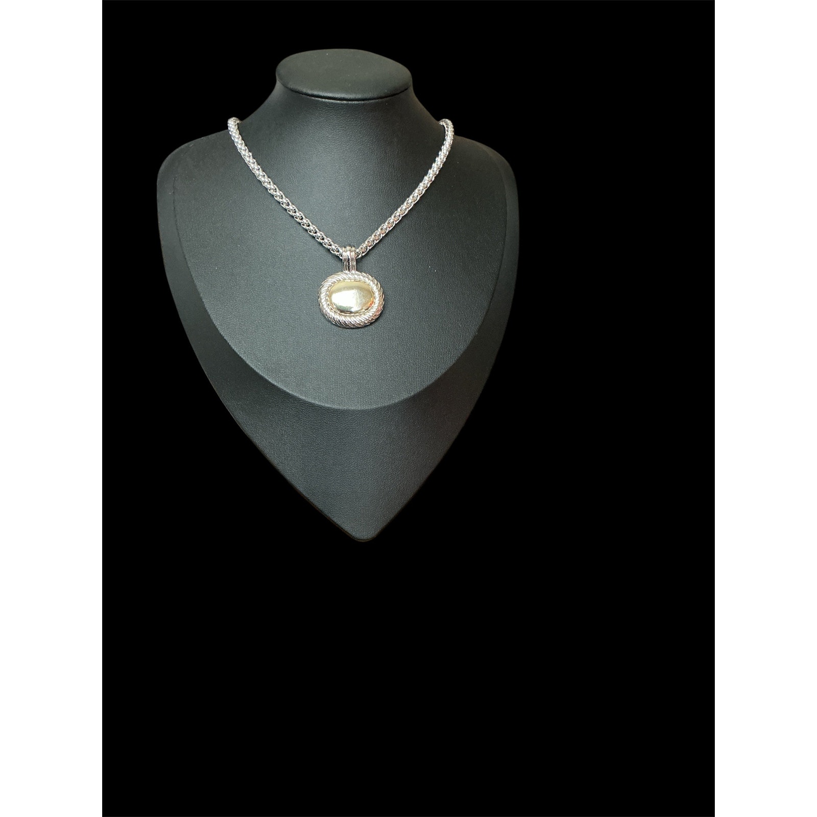 Silver Necklace With Two Tone Pendant